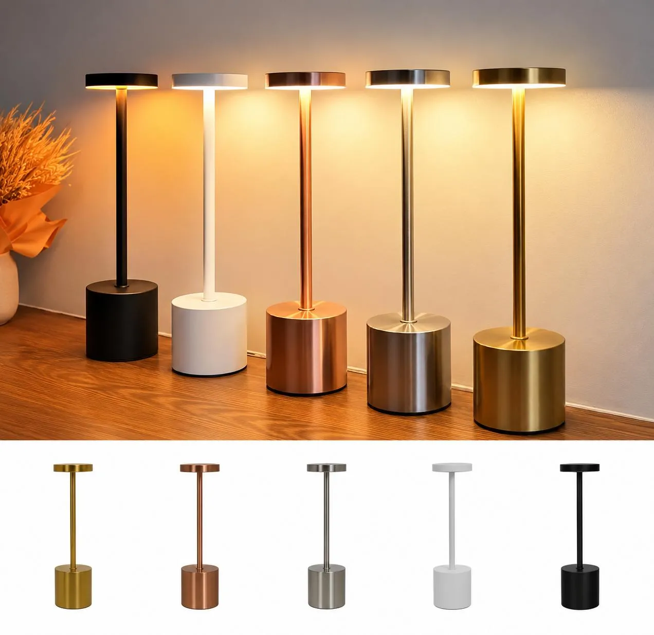 Luminária de Mesa LED Touch 3 Tons Recarregável USB – Abajur Moderno para Quarto e Cabeceira